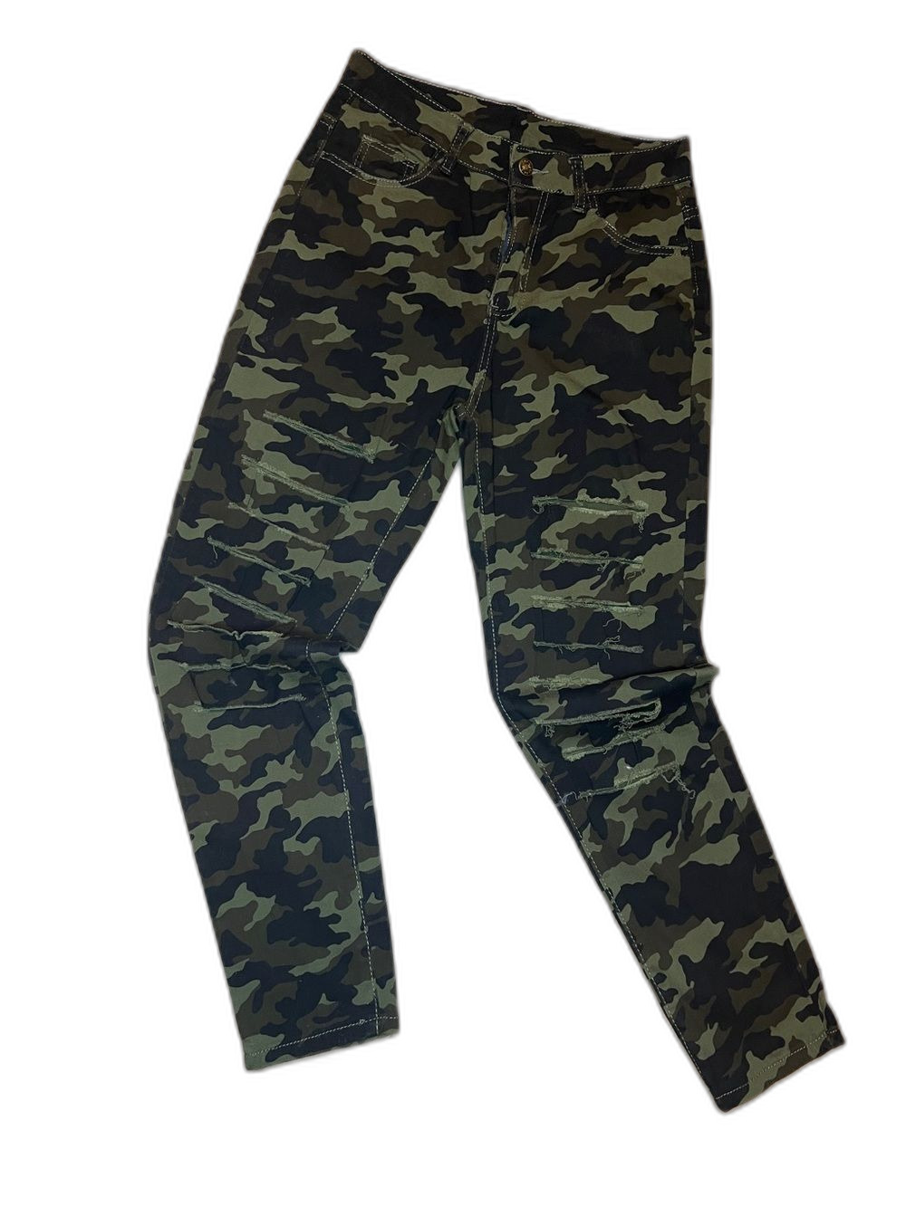 Camo Skinny Jeans - Olive Green Stretch Size M